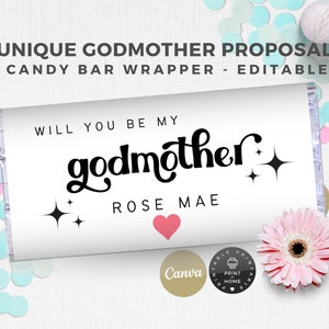 Will You Be My Godmother Proposal Card Candy Bar Wrapper, Personalised & Printable Gift, Chocolate Bar Wrapper, Modern, Minimal, A03