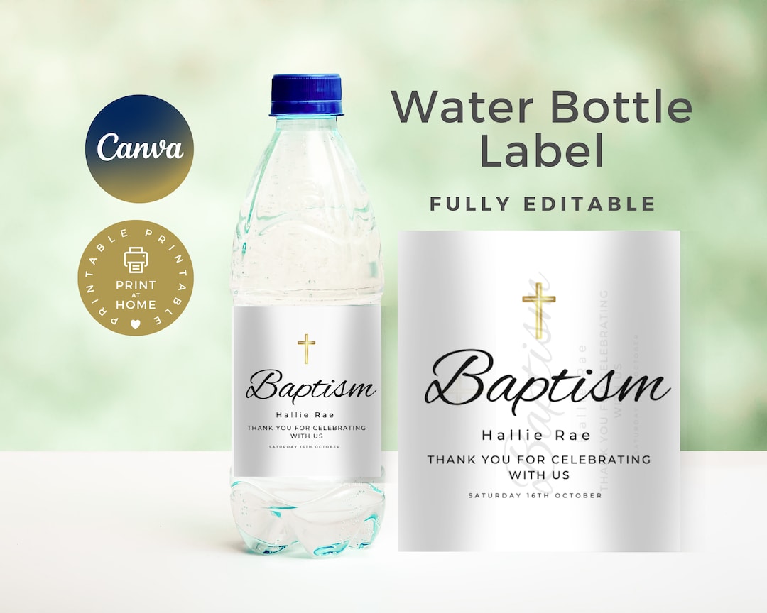 Baptism Water Bottle Label, Minimal, Modern, Printable and Editable ...