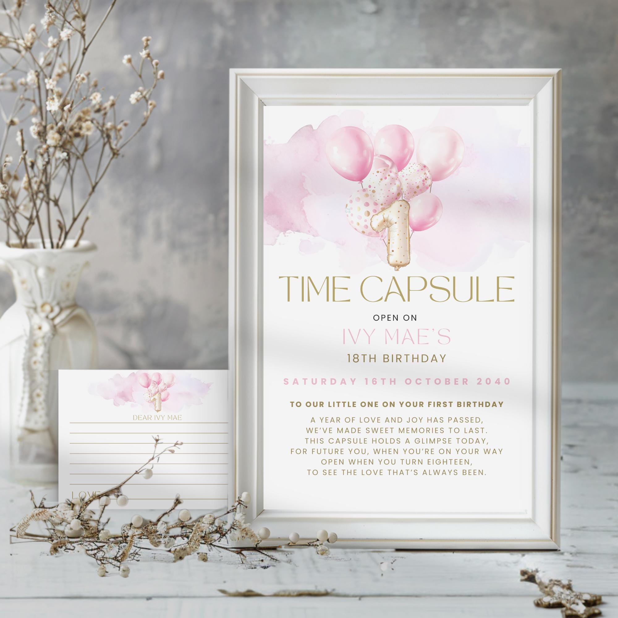 One Year Old Time Capsule Sign, 1st Birthday Wishes, Baby Girl Keepsake, 18th Memory, Editable and Printable, Milestone Poster, Party Decor - Etsy one-year-old-time-capsule-sign-1st-birthday-wishes-baby-girl-keepsake-18th-memory-editable-and-printable-milestone-poster-party-decor-etsy