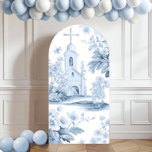 Toile De Jouy Backdrop for Baptism, Christening Arch Design, Blue Floral Chinoiserie Party Prop, Digital Download for Reglgious Celebrations