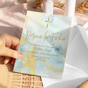 Reserva La Fecha Bautizo, Boy, Blue, Save The Date Baptism Card, Baptism Invitations In Spanish, Invitacion De Bautizo, SP04