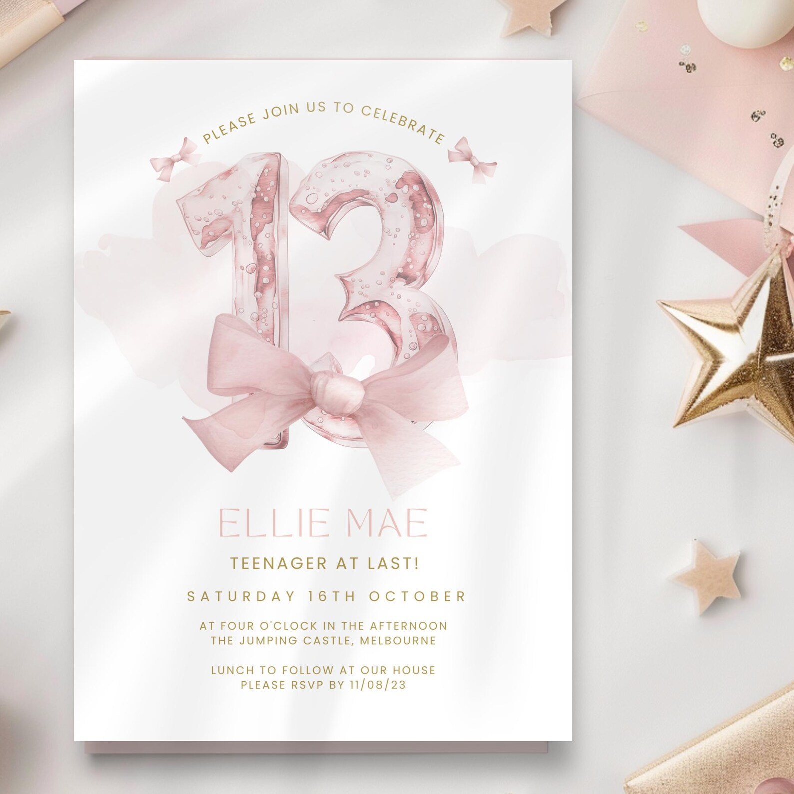 Pink Coquette 13th Birthday Invitation, Girls Invite With Trendy Pink ...