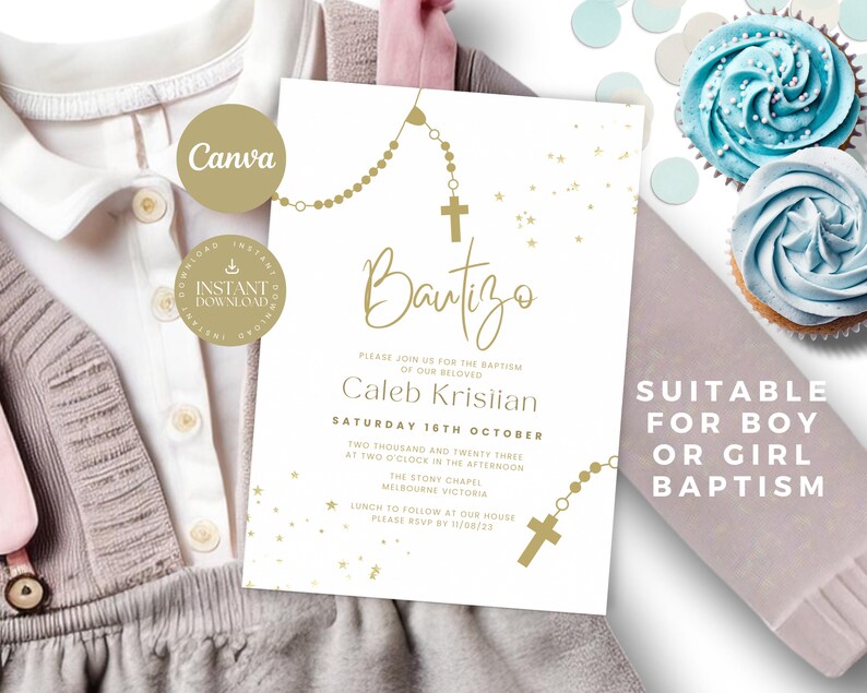 Mi Bautizo Invitation Girl Invitaciones De Bautizo Template Etsy