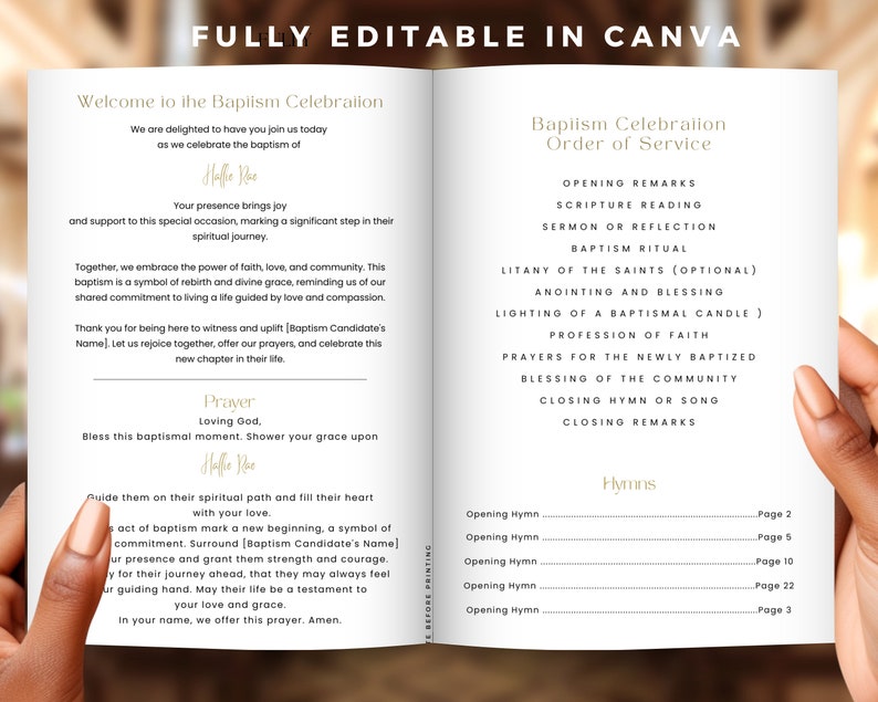 Baptism Order of Service, Rosary Church Program, Christening Program