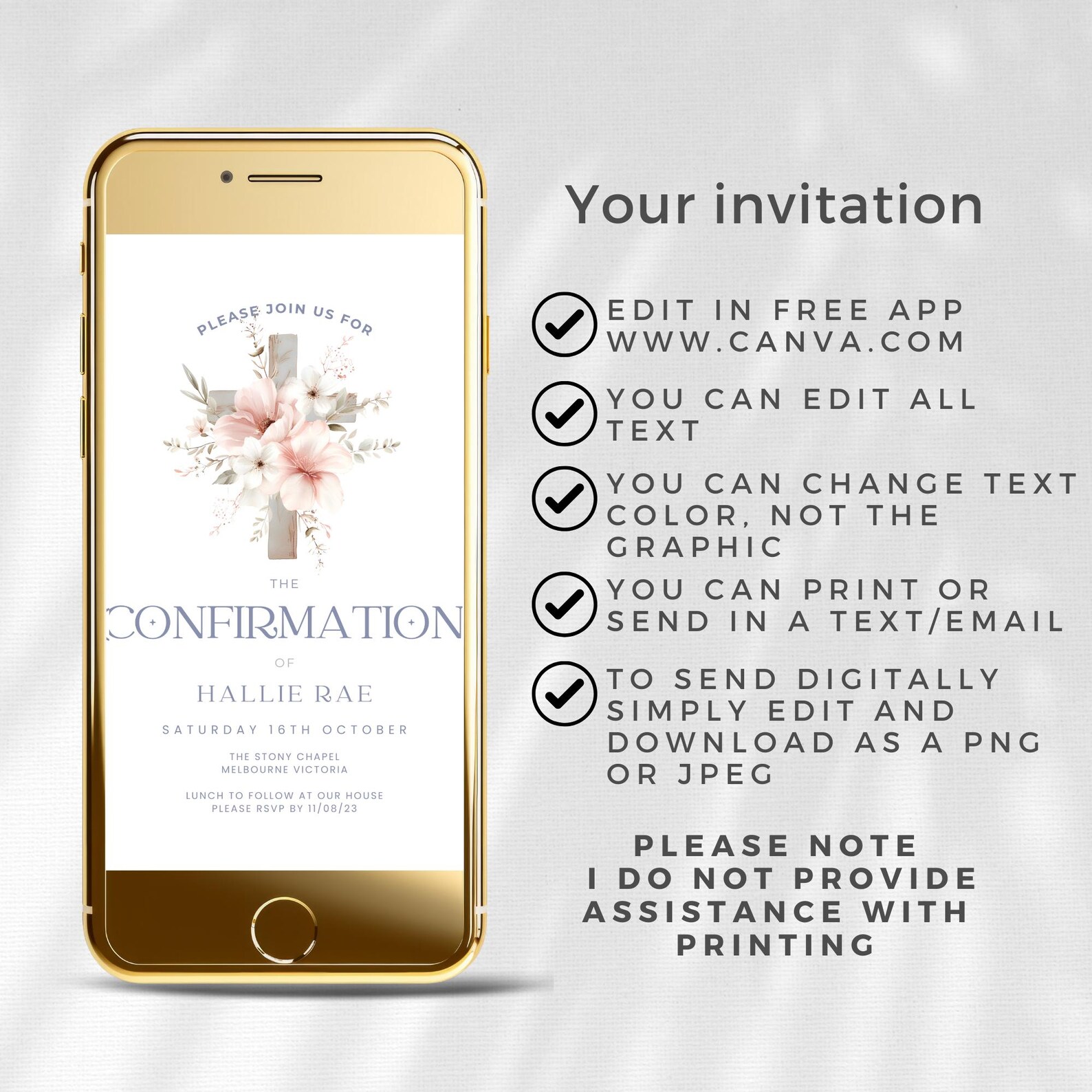 Confirmation Text Invitation, Girls Modern & Traditional Catholic ...