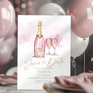 70th Birthday Save the Date, Surprise Adult Birthday Invitation, Fabulous & Seventy Womans Invite, Seventieth Milestone, Digita