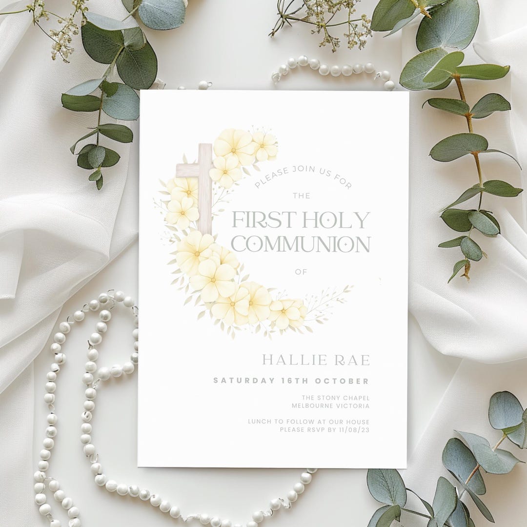 First Holy Communion Invitation for Girl With Yellow Flowers, 1st ...