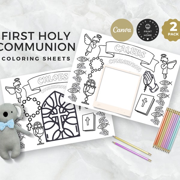 First Holy Communion Coloring Sheet, Printable & Personalized Kids Activity Placemat, Activites Page, Instant, Digital Download