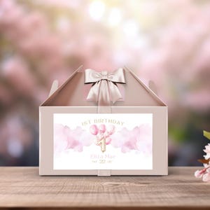 Gable Box Label Printed, 1st Birthday Treat Boxes, Dusty Pink & Gold Custom Stickers for First Birthday, Candy, Party, Cupcake Favor Labels