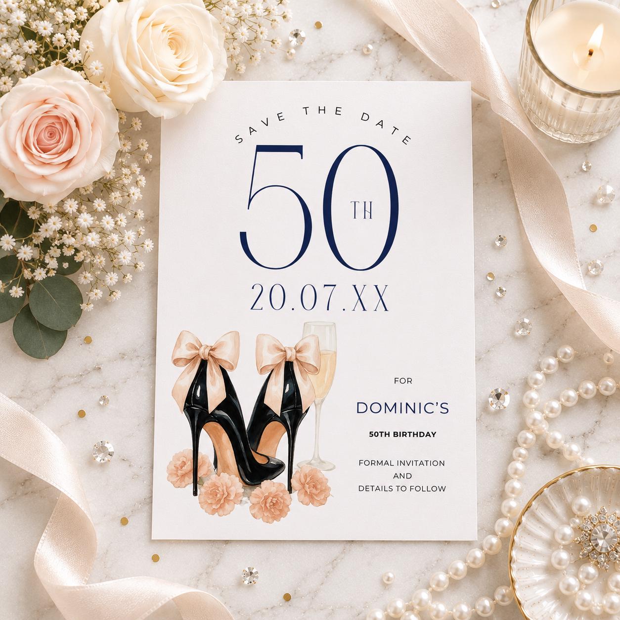 Luxury 50th Birthday Save the Date Invitation, Classy Designer