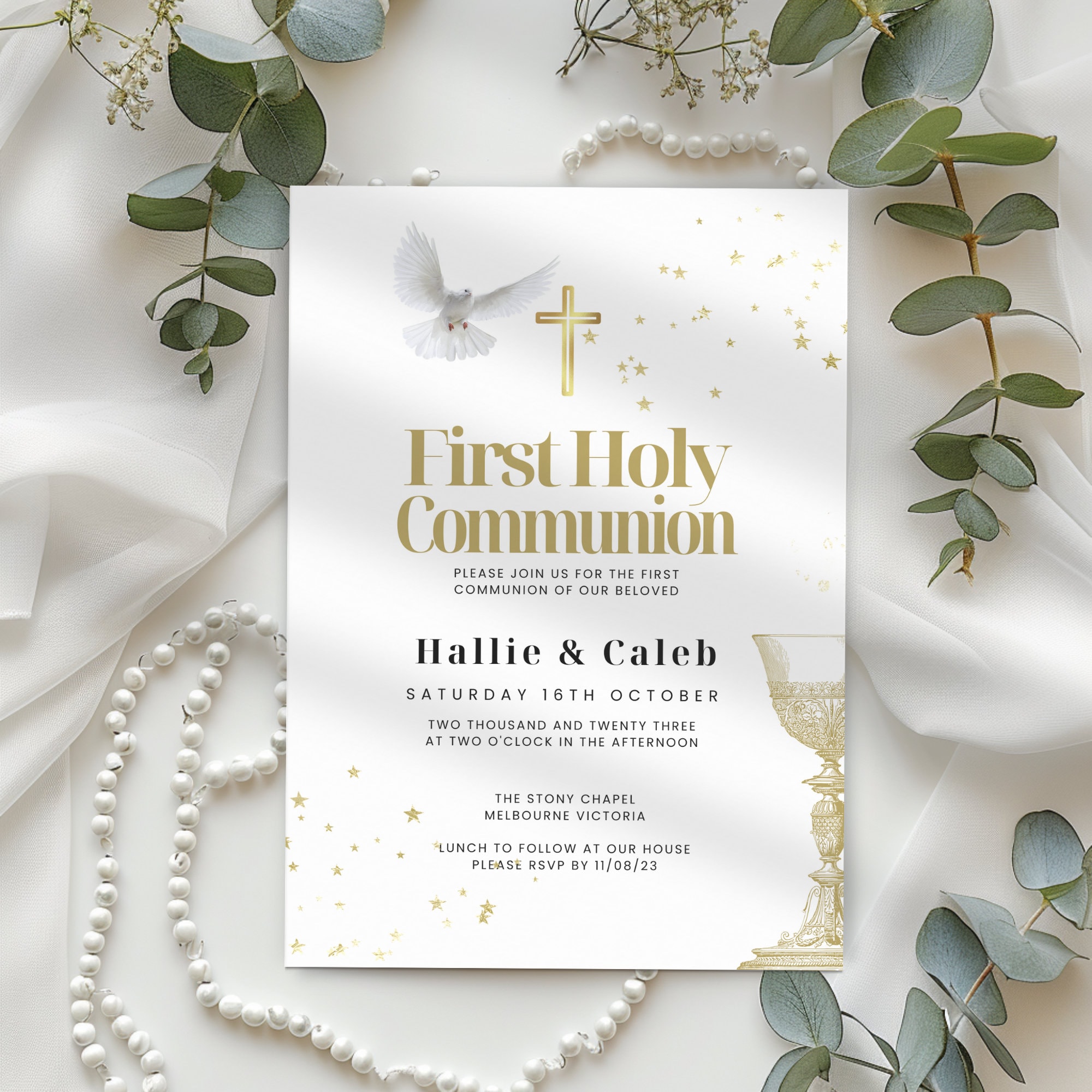 Editable Holy Communion Invitation Card Template for Girl or Boy, White ...