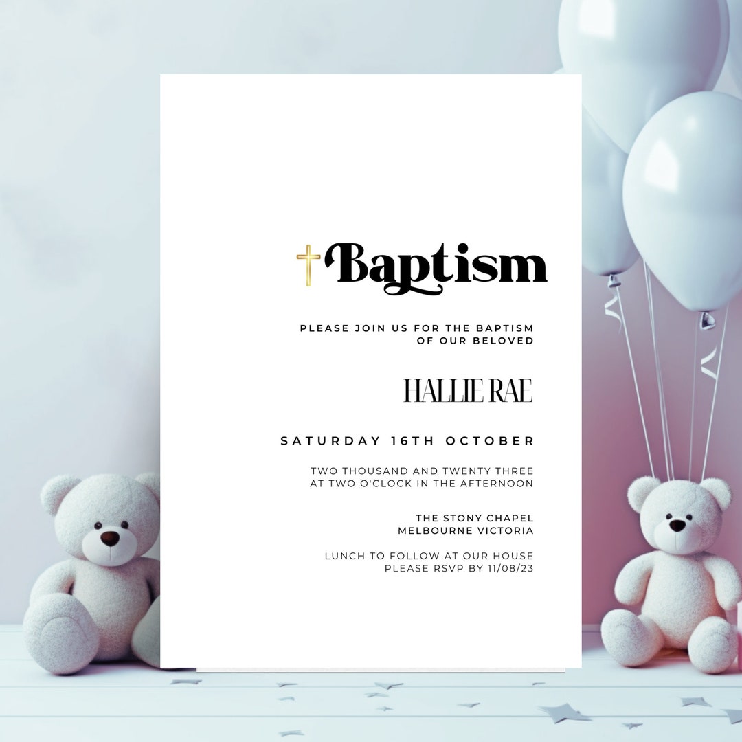 Baptism E Invitation, Minimal Invite for Adults, Boy or Girl, Canva Template, Digital Electronic