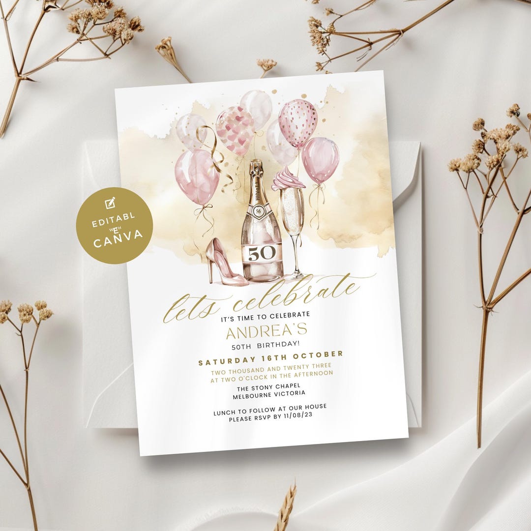50th Birthday Invitation Wine, 50 Years and Fabulous Womens Heels Party Invite, Fiftieth, Digital, Electronic, Printable & Editable. Text - Etsy Japan
