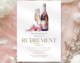 Retirement Party Invitation for Women or Men, Modern Gold and White with Champagne Glasses Celebration Invite, Editable, Digital, Electronic