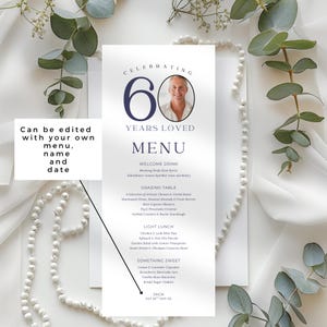 Dinner Party Menu With Photo, Personalized Birthday Menu 60 Years Loved ...