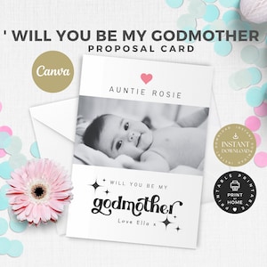 Will You Be My Godmother Proposal Card, Personalised, Editable & Printable, Digital Ask Godparents, Modern, Elegant, Simple, Minimal, A02