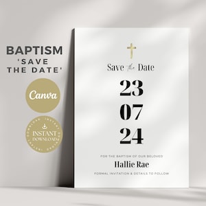 Save The Date Baptism Card, Minimalist, Modern, Black and White, Printable and Editable, Invite, Invitation, Evite, BJ17A