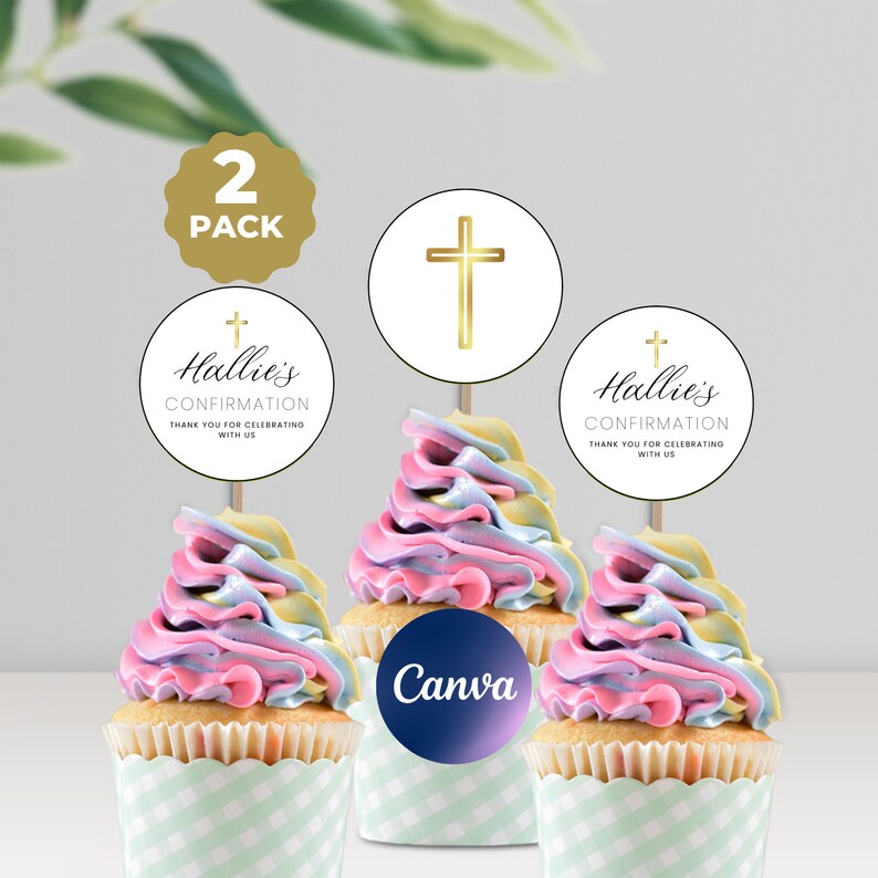 Confirmation Cupcake Toppers, INSTANT DOWNLOAD Canva Template