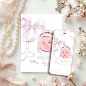 Will You Be My Godmother Digital Proposal Template, Pink Bow Godmother Card Girls Baptism, Personalised, Editable & Printable, Electronic