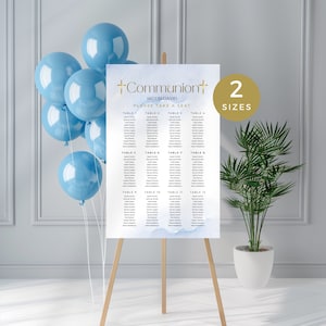 First Holy Communion Seating Chart, 1st Communion Seating Plan for boy, Table Sign, Blue and Gold, Printable & Editable, Find Your Seat