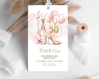Favor Tags for 50th Birthday, Custom Printable Party Favors, Pink Thank You Tags, Unique Gift Labels for Women, Editable and Printable