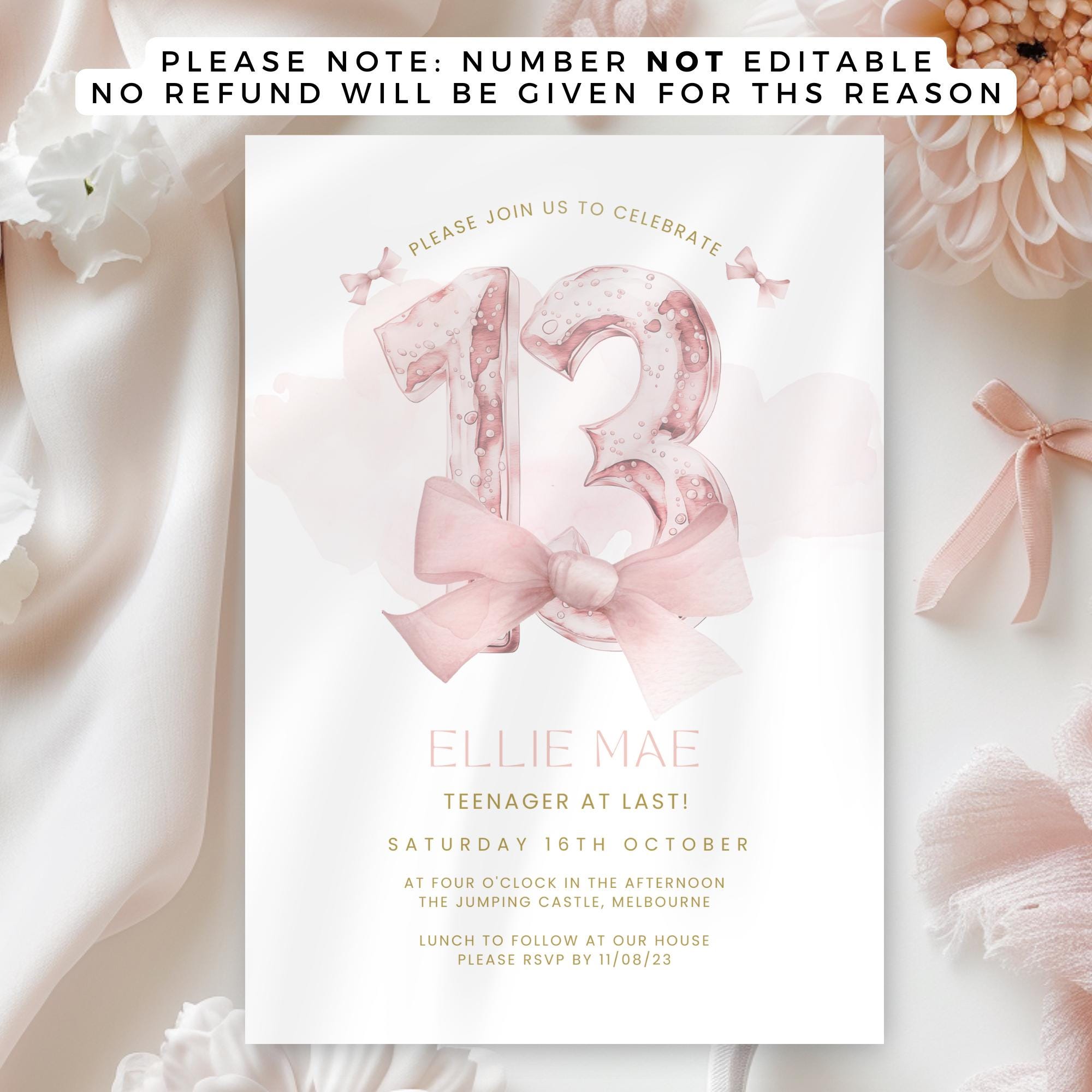 Pink Coquette 13th Birthday Invitation, Girls Invite With Trendy Pink ...