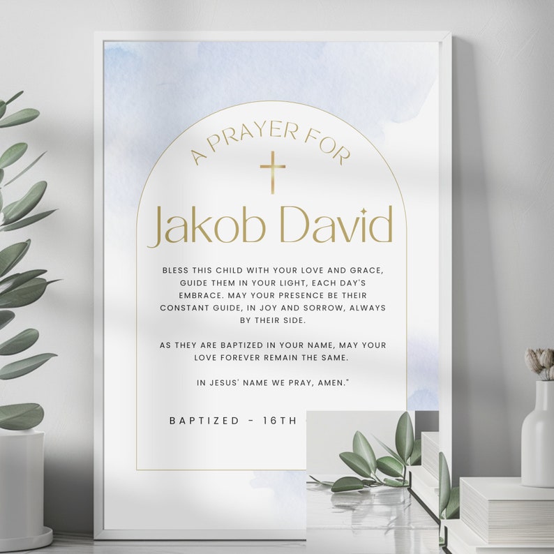 Baptism Prayer Sign, Light Blue Watercolor Decor Sign for Boy ...