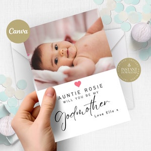 Will you be my Godmother Proposal Card with photo, Personalised, Editable & Printable Godfather, Digital Ask Godparents, Elegant and Minimal