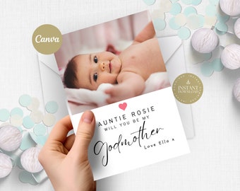 Will you be my Godmother Proposal Card with photo, Personalised, Editable & Printable Godfather, Digital Ask Godparents, Elegant and Minimal