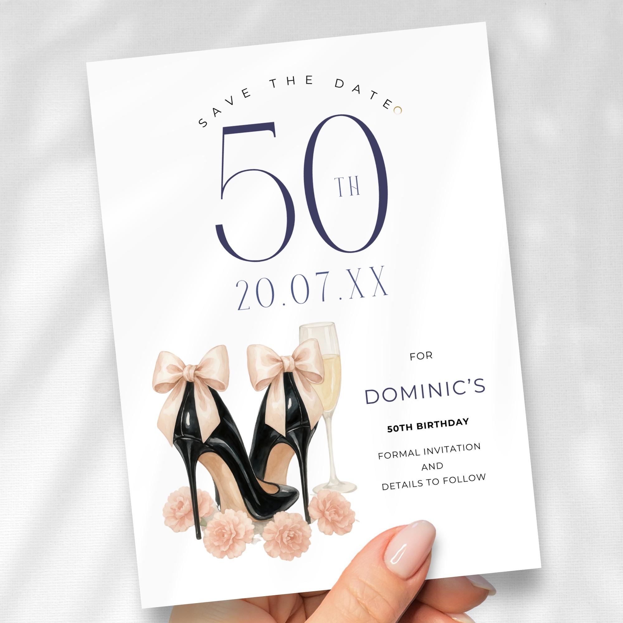 Luxury 50th Birthday Save the Date Invitation, Classy Designer