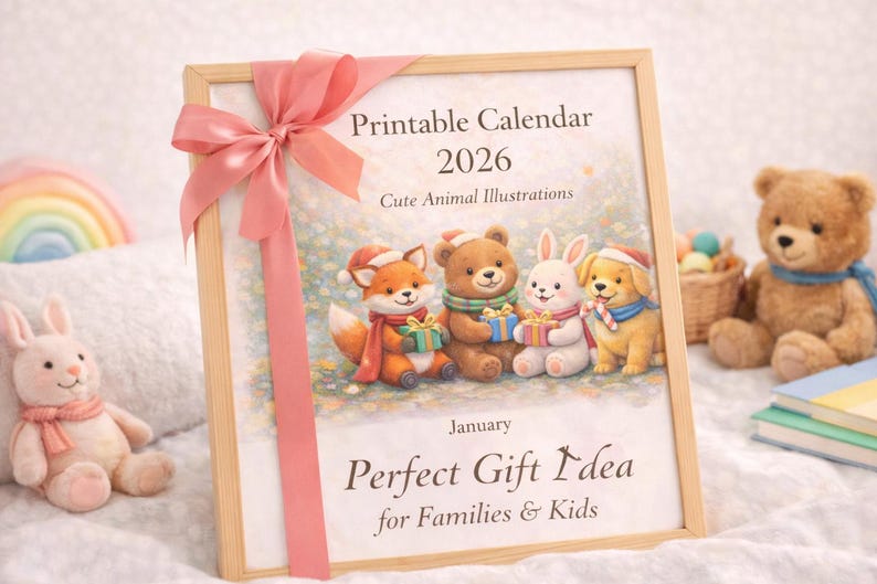 Printable Calendar 2026 for Kids & Family | Cute Animal Wall Calendar ...