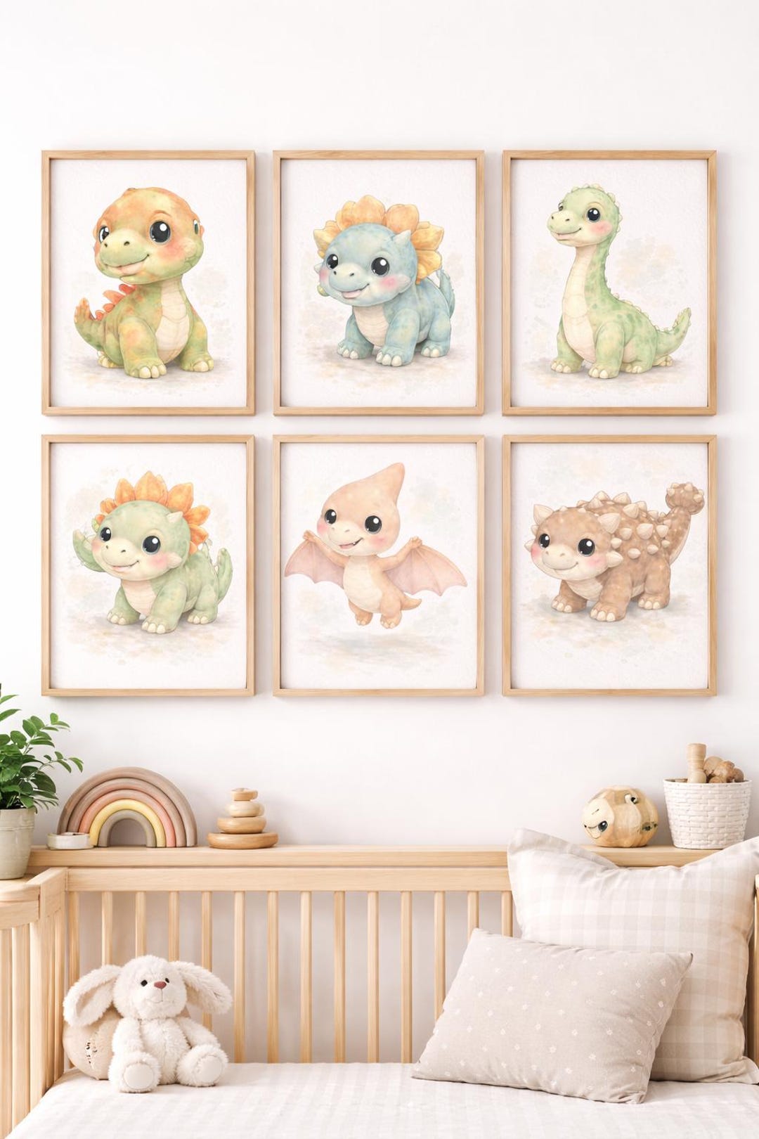 Dinosaur Nursery Wall Art Set of 6 Printable Kids Room Decor Watercolor ...