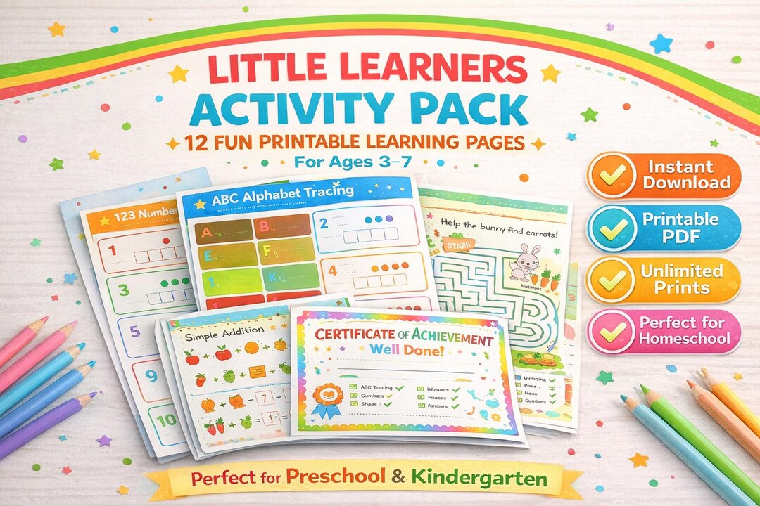 Kids Printable Worksheets Preschool Activity Pack Kindergarten ...
