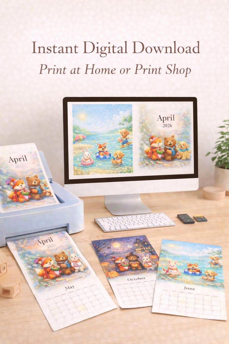 Printable Calendar 2026 for Kids & Family | Cute Animal Wall Calendar ...