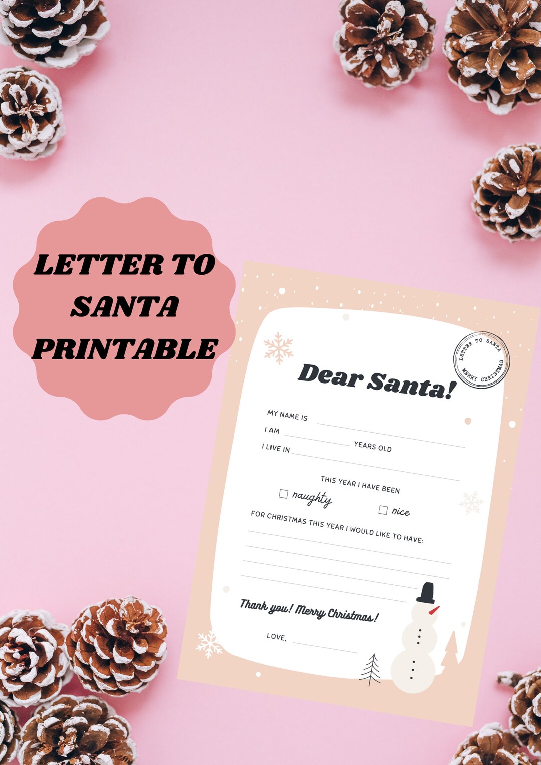 Letter to Santa PRINTABLE / Kids Letter to Santa / Santa Etsy