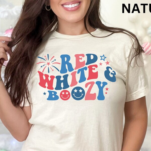 4th Of July Drinking Shirt Red White & Boozy Shirt Retro Fourth Of July Shirt Patriotic American Shirts USA Independence Day Party T Shirt