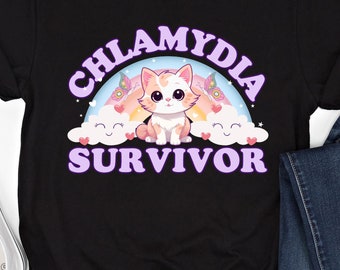 Camiseta de sobrevivente de clamídia, moletom engraçado com meme de gato, moletom sarcástico com capuz para saúde reprodutiva, camiseta inapropriada, camiseta ofensiva e embaraçosa