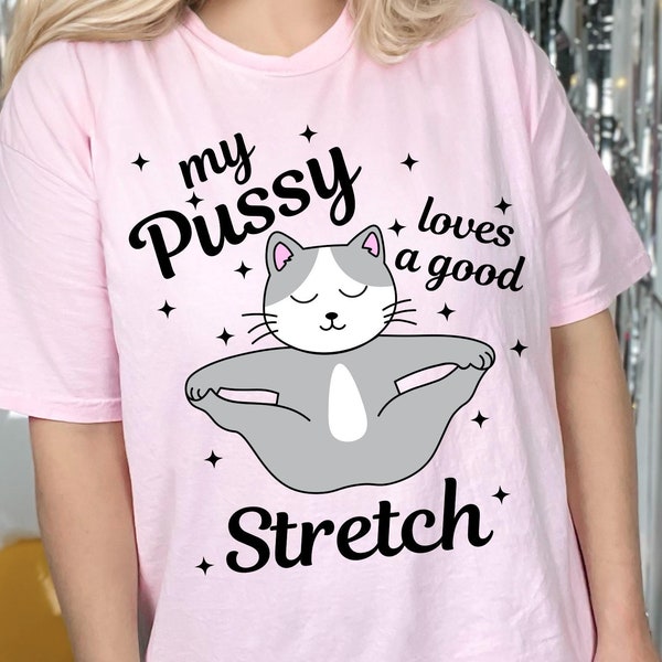 My Pussy Loves A Good Stretch Shirt Funny Cat Meme Sweatshirt Sarcastic Exchange Shirts Inappropriate T Shirt Offensive Embarrassing T-Shirt