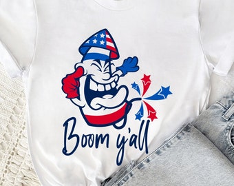 Camiseta de petardos del 4 de julio, camiseta Boom Y'all, camiseta divertida del 4 de julio, sudadera con fuegos artificiales estadounidenses, sudadera con capucha patriótica de EE. UU., camiseta Freedom