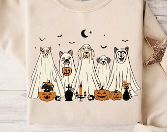 Ghost Dogs Halloween Sweatshirt, Spooky Dog Lover Sweater