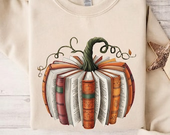 Fall Reading Sweatshirt Pumpkin Book Shirt Autumn Season Book Reading Hoodie Pumpkin Made Up Of Books Sweater Thanksgiving Reader T-Shirt
