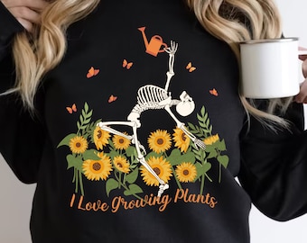 Skeleton Plant Lady Sweatshirt, Spooky Halloween Gardener Shirt