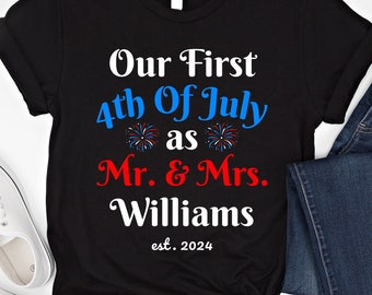 Primera camiseta del 4 de julio para el Sr. y la Sra., regalo personalizado para recién casados