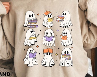 Bookish Ghost Sweatshirt - Cute Retro Halloween Teacher Shirt