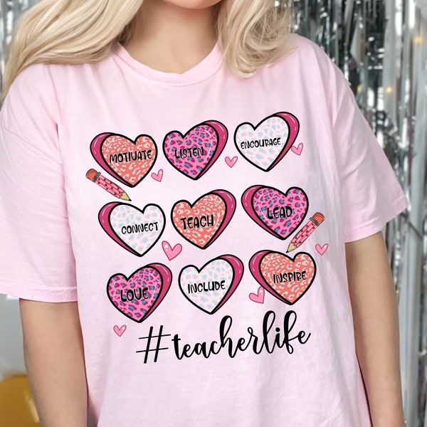 Teacher Valentine Shirt Teacher Valentine's Day Sweatshirt Teacher Life Sweater Candy Hearts Teacher Hoodie Love Hearts Shirt Valentines Tee