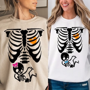 Bluza z nadrukiem szkieletu na Halloween, ujawniająca płeć dziecka, upiorna koszulka z informacją o ciąży