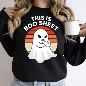 Bluza z nadrukiem Boo Sheet Ghost, zabawny sweter w stylu retro na Halloween