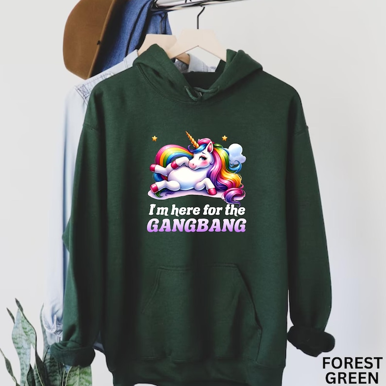 Ich bin hier für das Gangb * ng-Shirt Lustiges peinliches Sweatshirt Dirty Humor Hoodie Schlüpfriges Shirt Unangemessenes Offensives Shirt Einhorn Meme Bild 6