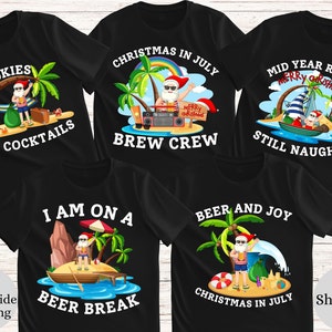 Personalisiertes Weihnachten im Juli Bier-Hemd Lustiges Weihnachtst-shirt Weihnachtsmann am Strandt-stück Keine Kekse Nur Cocktails Braut-Crew-Bier-Pause Hemd