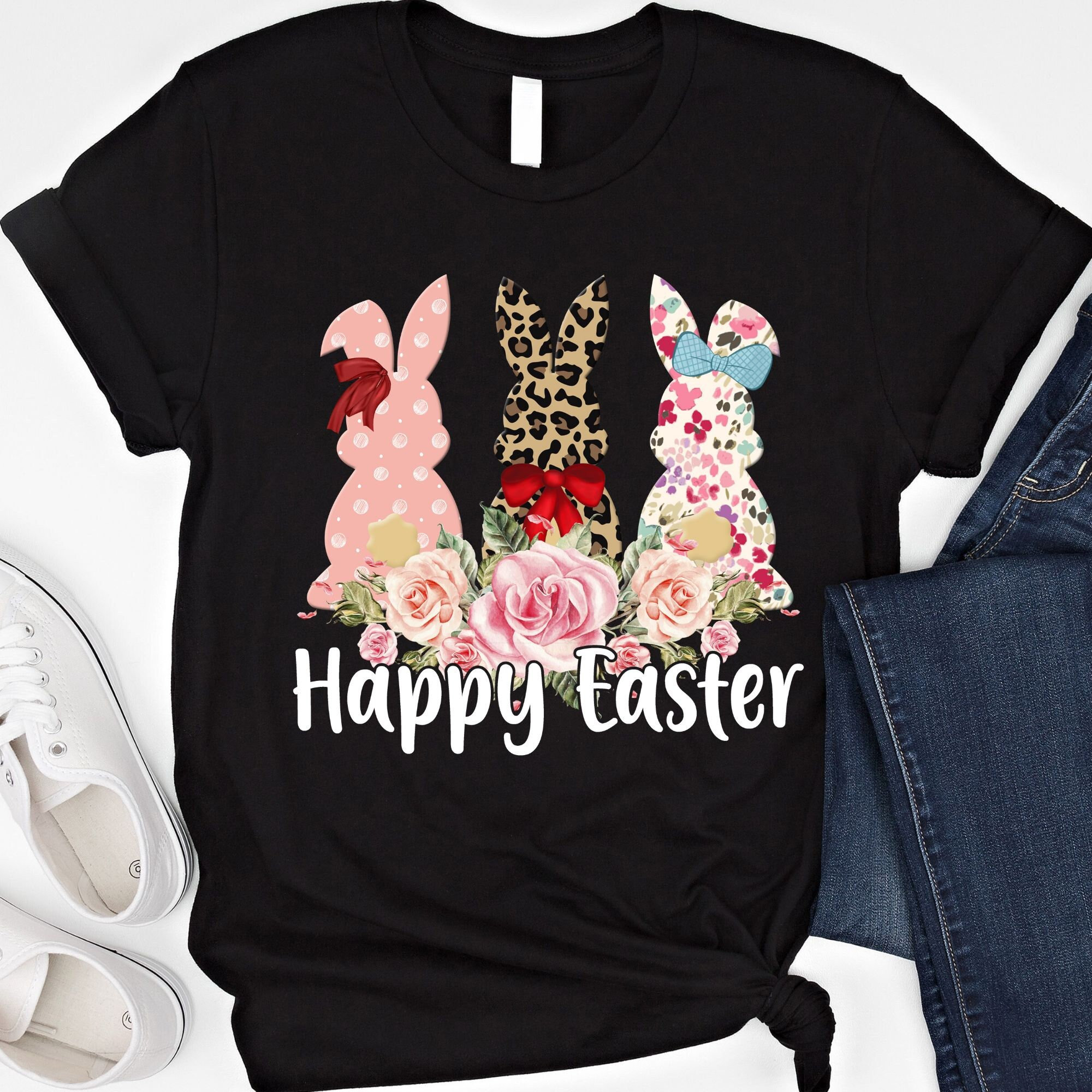 Discover Happy Easter Shirt Leopard Bunny Shirt Floral Easter Bunny Shirt